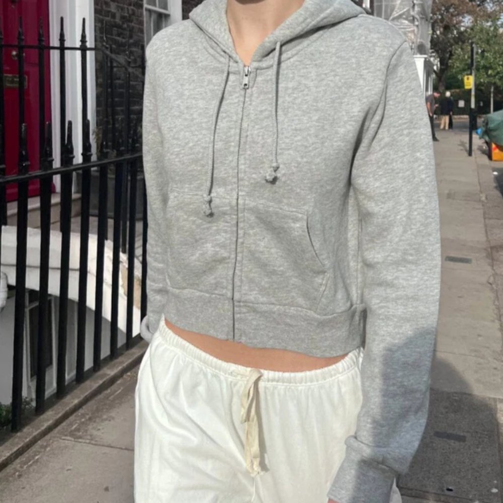 Brandy Melville Crystal Hoodie: Grey Cropped